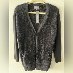 NWT Michael Stars black fuzzy cardigan snap front size medium